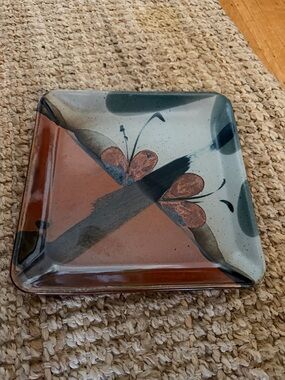 Vintage Hand-Painted stoneware signed Decorative Plate John Freimarck butterfly
